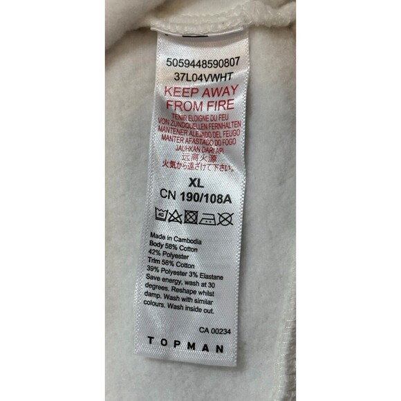 Topman Men's Cream Hoodie Sweatshirt Size XL Drawstring Front Pocket Cotton Poly - Picture 12 of 12